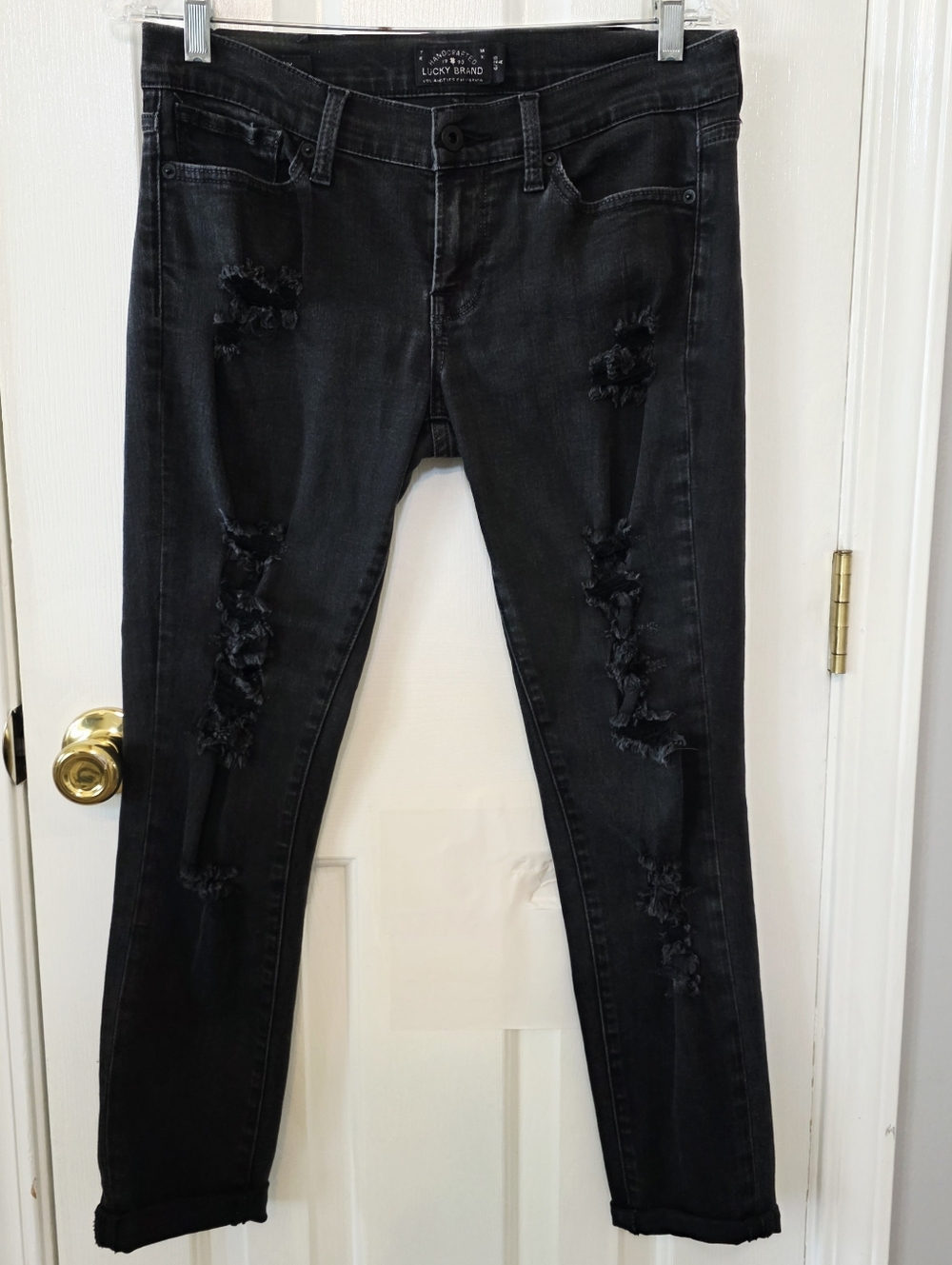 Lucky Brand Black Distressed Charlie Skinny Jeans Size 6 28